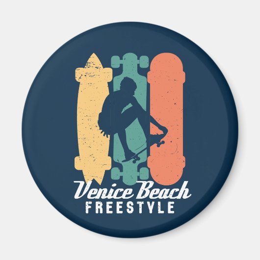 Venice Beach Cali Retro Freestyle Skateboarding Magneet (Voorkant)
