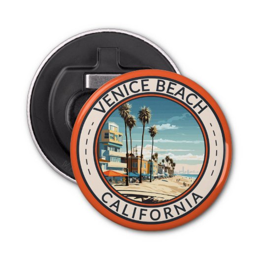 Venice Beach California Boardwalk Reizen Kunst Ret Button Flesopener (Voorkant)