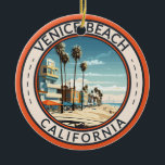 Venice Beach California Boardwalk Reizen Kunst Ret Keramisch Ornament<br><div class="desc">Venice Beach in een vectorkunststijl. Venice Beach,  Californië,  is een iconische Zuid-Californië bestemming bekend om zijn eclectische promenade,  levendige straatkunst en levendige sfeer. Gelegen in Los Angeles,  is het een centrum van creativiteit en plezier aan het strand,  het aantrekken van bezoekers van over de hele wereld.</div>