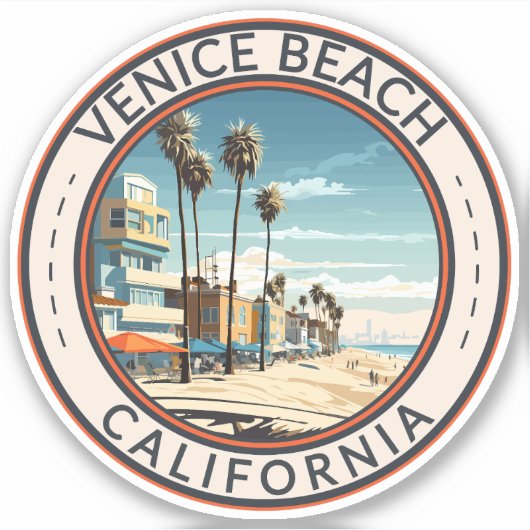 Venice Beach California Boardwalk Reizen Kunst Ret Sticker (Voorkant)