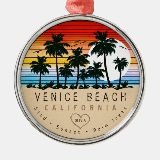 Venice Beach California Retro Palmbomen Souvenir Metalen Ornament (Voorkant)