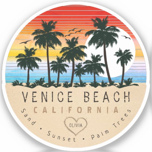Venice Beach California Retro Palmbomen Souvenir Sticker (Voorkant)