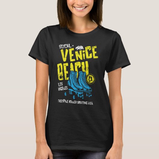 Venice Beach California Retro Roller Schaats Distr T-shirt (Voorkant)