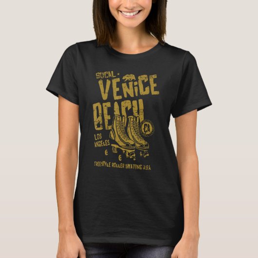 Venice Beach California Retro Roller Skate Distres T-shirt (Voorkant)