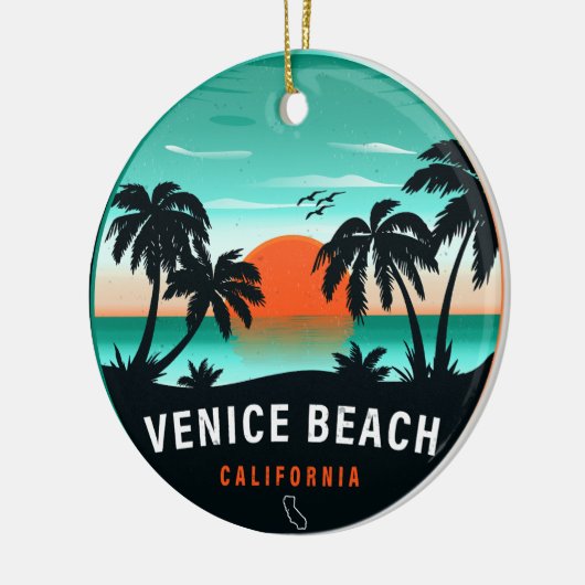 Venice Beach California Retro Sunset Souvenirs 60s Keramisch Ornament (Links)