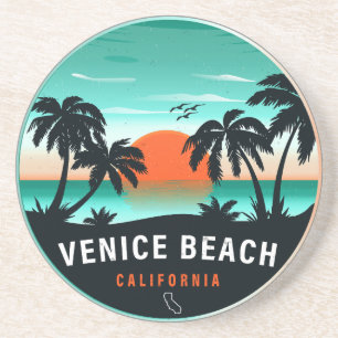 Venice Beach California Retro Sunset Souvenirs 60s Zandsteen Onderzetter