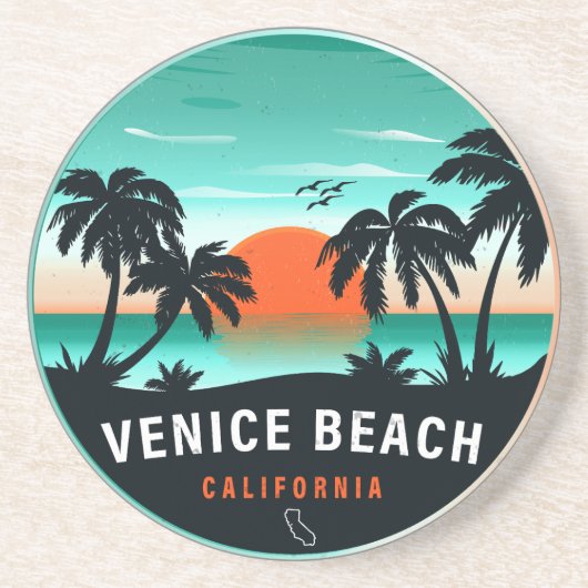 Venice Beach California Retro Sunset Souvenirs 60s Zandsteen Onderzetter (Voorkant)