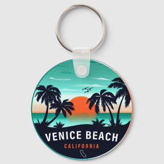 Venice Beach California Retro Sunset Souvenirs 80 Sleutelhanger (Voorkant)