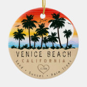 Venice Beach California Retro Zonsondergang Palmbo Keramisch Ornament (Voorkant)
