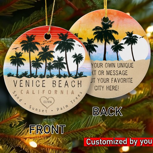 Venice Beach California Retro Zonsondergang Palmbo Keramisch Ornament