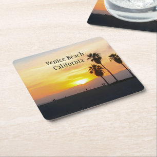 Venice Beach California Sunset Souvenir Square Pap Kartonnen Onderzetters