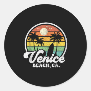 Venice Beach Californië Ca Surfen Retro S Ronde Sticker