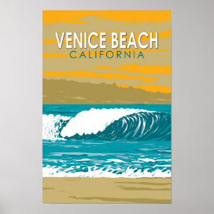 Venice Beach Californië Reis Kunst Vintage Poster