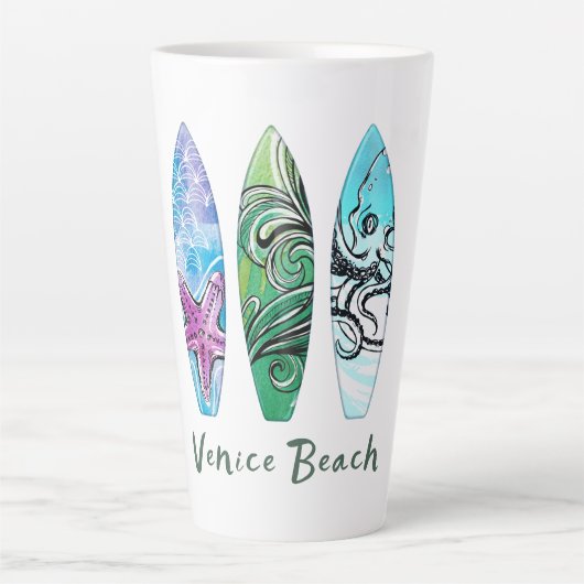 Venice Beach Californië Surfboards Latte Mok (Voorkant)