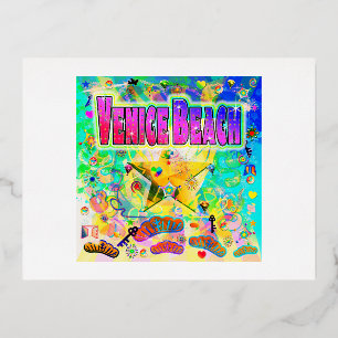 Venice Beach Epoch Hour Ansichtkaart Folie Feestdagen Briefkaart