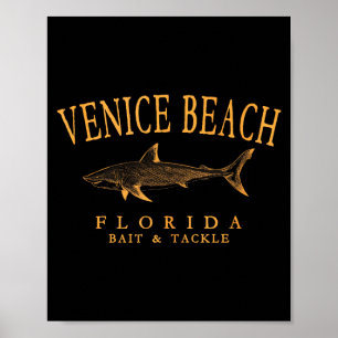 Venice Beach Florida Haaien Vissen Vintage Oranje Poster