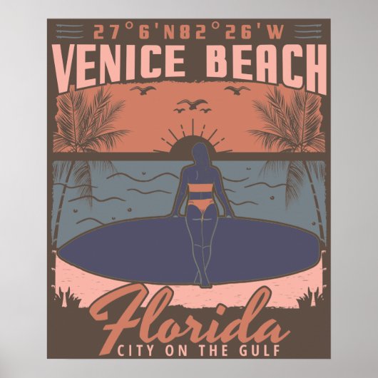 VENICE BEACH FLORIDA - SURFING GIRL. POSTER (Voorkant)