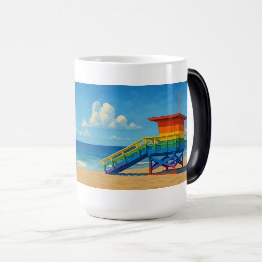 Venice Beach Rainbow Lifeguard Stand Magische Mok (Voorkant rechts)