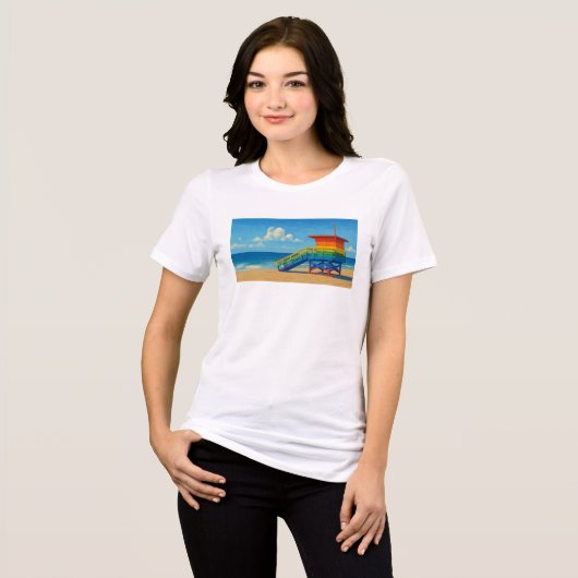Venice Beach Rainbow Lifeguard Stand Tri-Blend Shirt (Voorkant volledig)