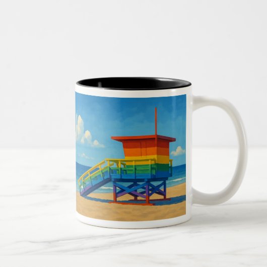 Venice Beach Rainbow Lifeguard Stand Tweekleurige Koffiemok (Rechts)