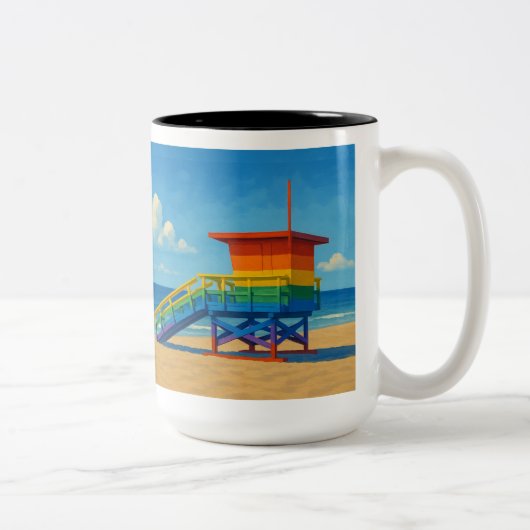 Venice Beach Rainbow Lifeguard Stand Tweekleurige Koffiemok (Rechts)