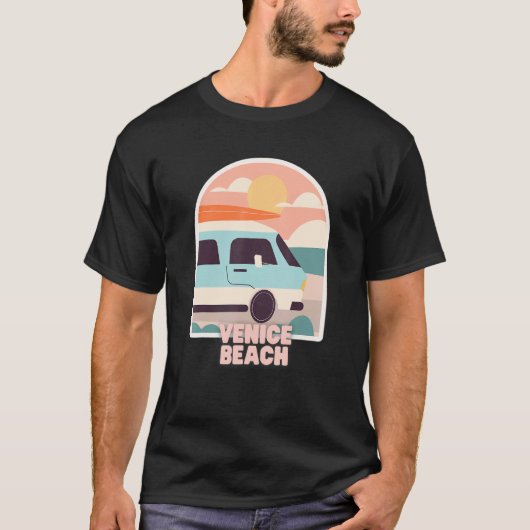 Venice Beach Retro Pastel Kleuren Zon & Surfen Van T-shirt (Voorkant)