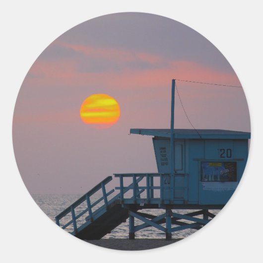 Venice Beach Sunset Ronde Sticker (Voorkant)
