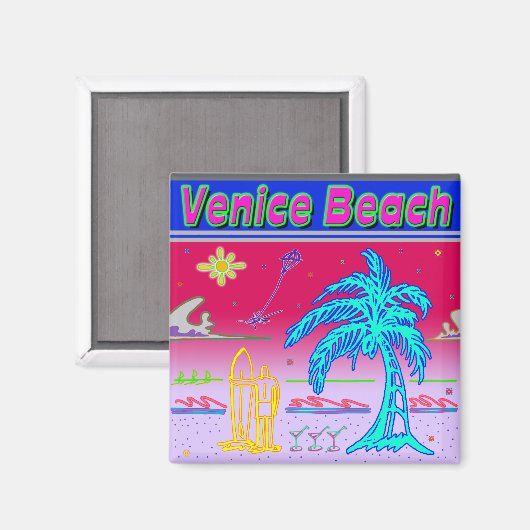 "Venice Beach" Surfer magneet (Voorkant / Achterkant)
