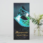 Venice Blauwgroen Masquerade Bridal Shower Uitnodi Kaart (Staand voorkant)