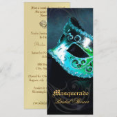 Venice Blauwgroen Masquerade Bridal Shower Uitnodi Kaart (Voorkant / Achterkant)