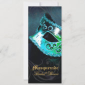 Venice Blauwgroen Masquerade Bridal Shower Uitnodi Kaart (Voorkant)
