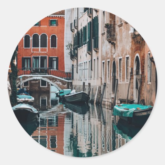 Venice Boats Ronde Sticker (Voorkant)