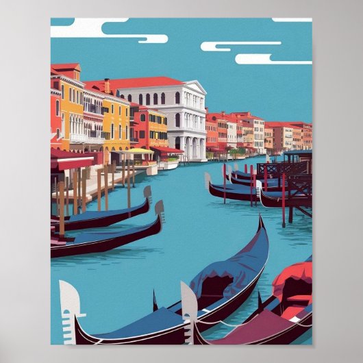 Venice Canal poster – Minimalistische platte vecto (Voorkant)