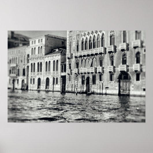 Venice Canal Waterway Italy Black & White Building Poster (Voorkant)