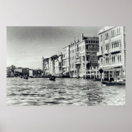 Venice Canal Waterway Italy Gondola Black & White Poster