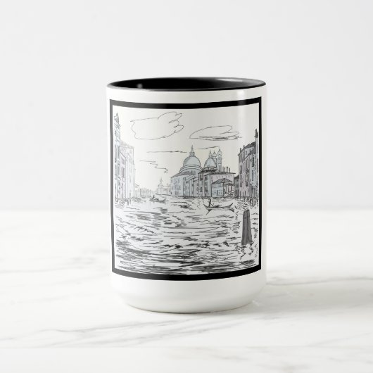 Venice City Black en White Ringer 15oz Mok (Midden)