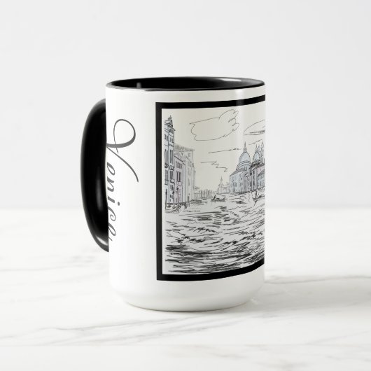 Venice City Black en White Ringer 15oz Mok (Voorkant links)