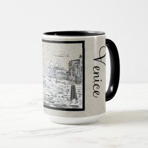 Venice City Black en White Vintage Ringer 15 oz Mok