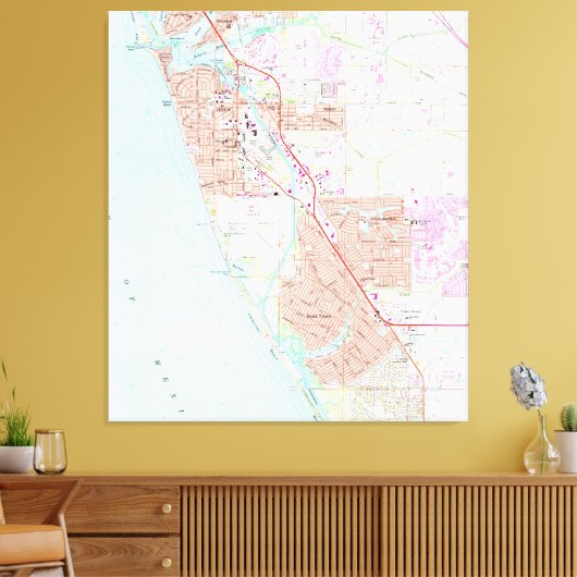Venice Florida Map (1973) Canvas Afdruk (Insitu (Woonkamer))
