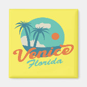 Venice Florida Retro Style Palm Trees en Beach Magneet (Voorkant)