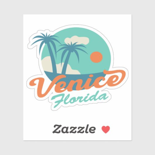 Venice Florida Retro Style Palm Trees en Beach Sticker (Vel)