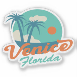 Venice Florida Retro Style Palm Trees en Beach Sticker