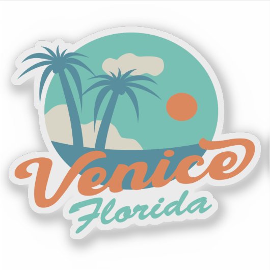 Venice Florida Retro Style Palm Trees en Beach Sticker (Voorkant)