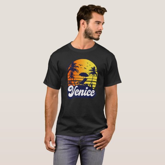 Venice Florida Sunset Beach Retro Premium T-shirt (Voorkant volledig)