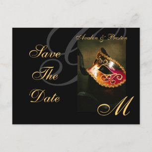 Venice Gold Masquerade Mask Save the Date Briefkaa Aankondigingskaart