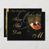 Venice Gold Masquerade Mask Save the Date Briefkaa Aankondigingskaart (Voorkant / Achterkant)