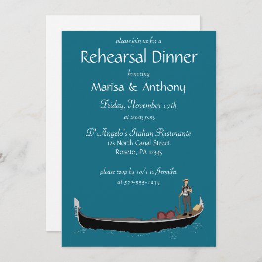 Venice Gondola met Gondolier Rehearsal Dinner Kaart (Voorkant / Achterkant)