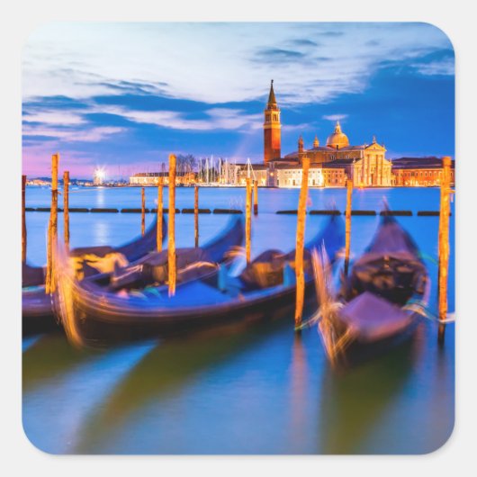 Venice gondola sunset vierkante sticker (Voorkant)