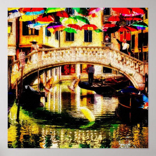 Venice gondolas along the walkway umbrella and ☔ poster (Voorkant)