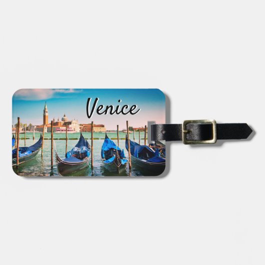 Venice Grand Canal met blauwe iconische gondels Bagagelabel (Voorkant horizontaal)